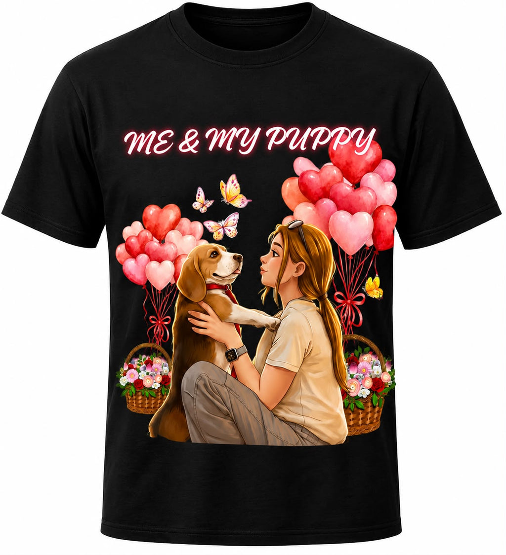     Personalized pet photo T-shirt with custom dog and owner design