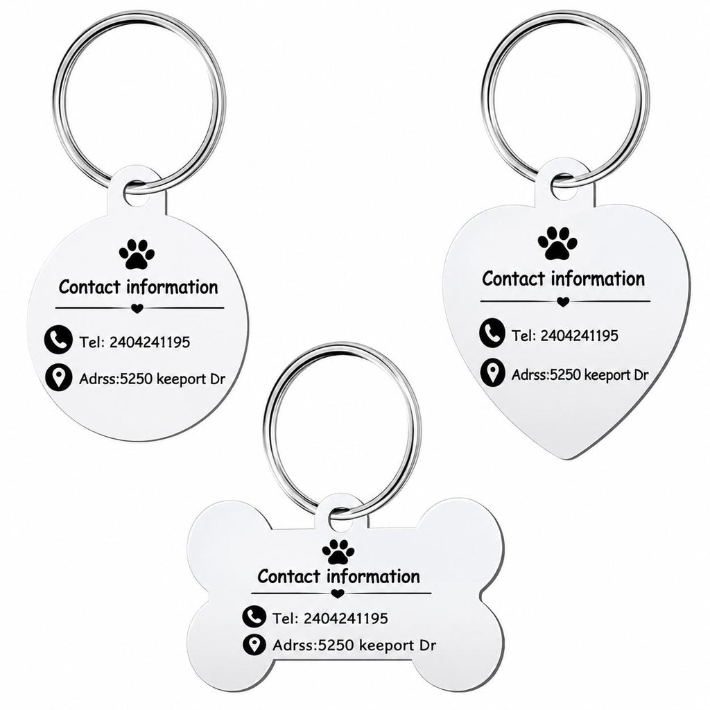 Personalized pet keychains with custom contact information on the back