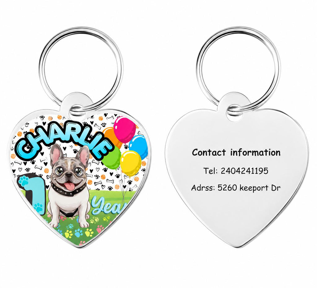 Personalized heart pet photo keychain with custom contact information