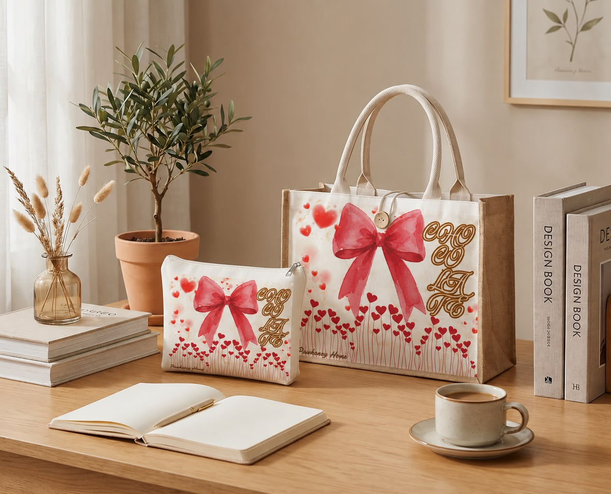 Chocolate tote bag and matching pouch with exclusive colorful design by PawHoney Home