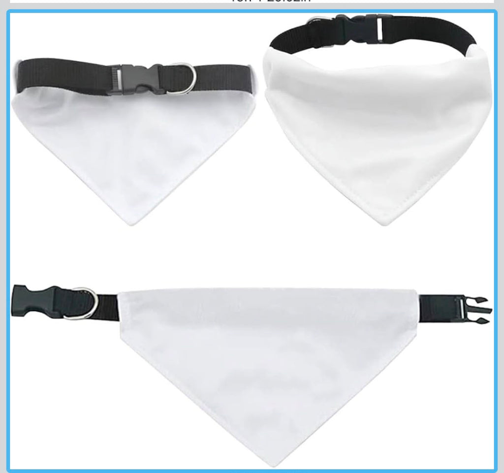  White personalized dog bandana with adjustable collar ready for custom design