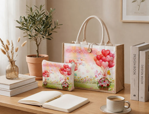Valentine’s Day tote bag and matching pouch with exclusive colorful design by PawHoney Home