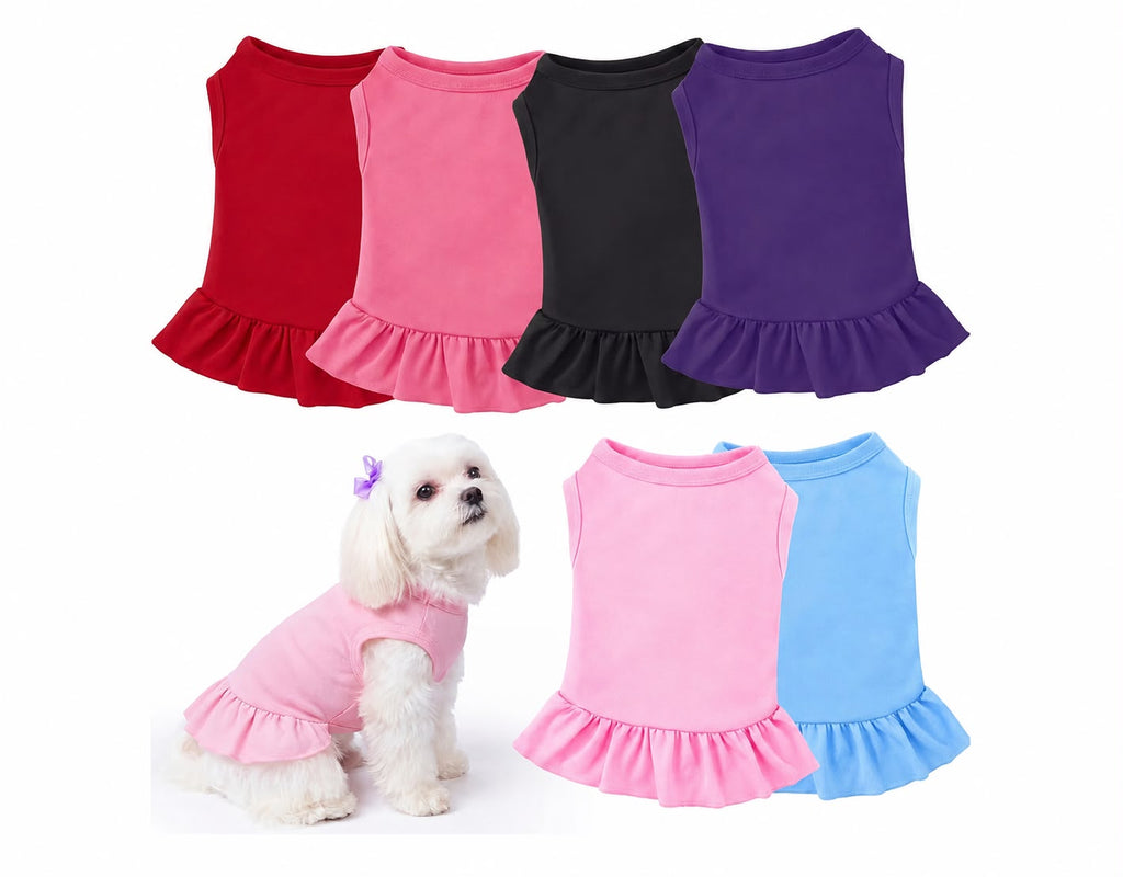     Personalized ruffle dog dress available in red, pink, black, purple and blue